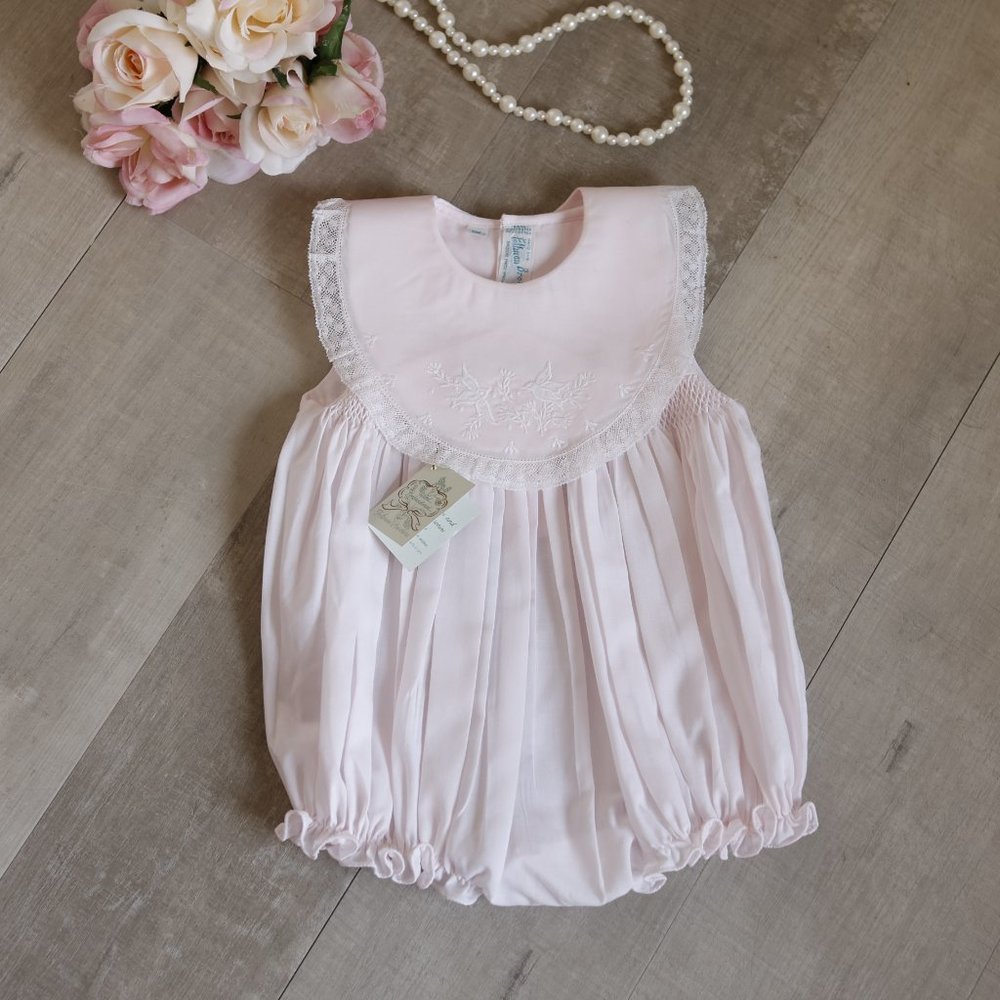 Feltman Brothers RARE Vintage Pink Romper Bubble and Bib SET size 3/6 Months NWT